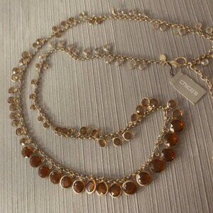 Chico's long bezel round station necklace clear to amber NEW